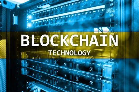 Blockchain technology, cryptocurrency mining. Illustrazione stock