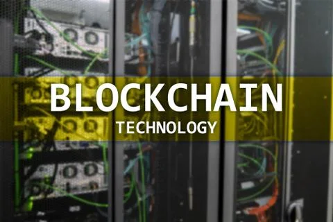 Blockchain technology, cryptocurrency mining. Server room data Illustrazione stock