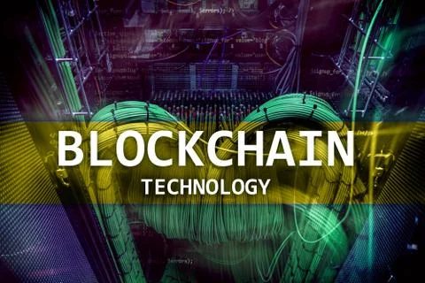 Blockchain technology, cryptocurrency mining. Server room data Foto stock