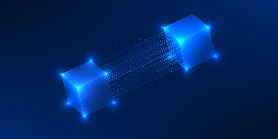 Blockchain Technology Data Transfer Network with Connected Blocks, Secure D.. 스톡 일러스트