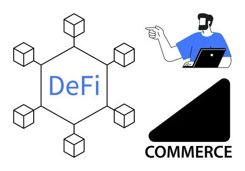 Blockchain technology, decentralized finance, e-commerce platforms, digital p Stock Illustration