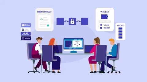 Blockchain Technology Development Team Programming Smart Contracts and Cryp.. Stock Footage 337944836