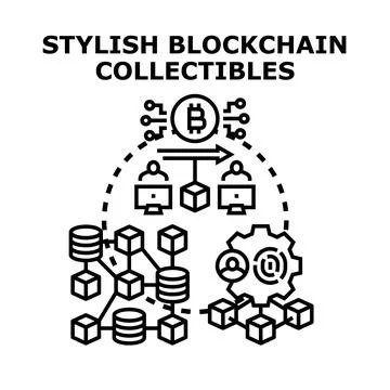 Blockchain technology driving digital collectibles trading and smart contract Stock Illustration