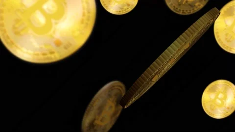 Blockchain Technology Falling Bitcoin Gold Animation Stock Footage 226593647