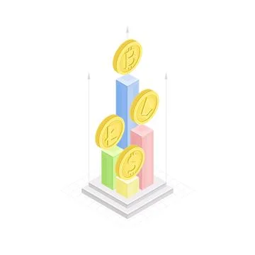 Blockchain Technology with Graph or Chart Showing Growth of Gold Coin Isometric Stock-Illustration
