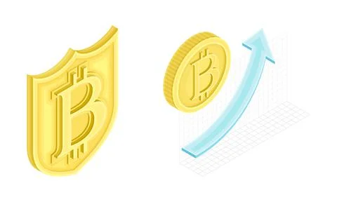 Blockchain Technology with Graph or Chart Showing Growth of Gold Coin and Shield Stock Illustration