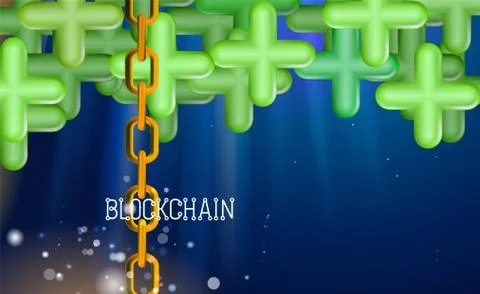 Blockchain technology, green pluses. Data network crypto mining background イラスト素材