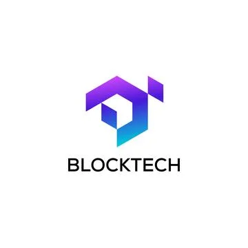 Blockchain Technology Icon and Logo Design with Hexagonal Ribbon Stock Illustration