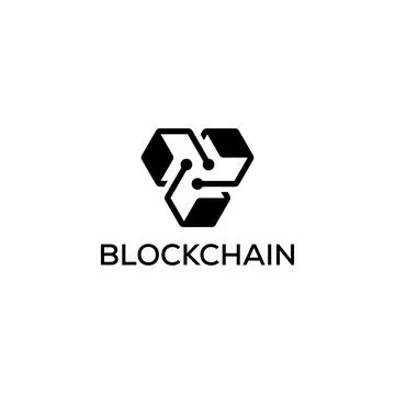 Blockchain Technology Icon and Logo with Connected Circuit Blocks Stock Illustration