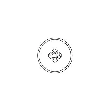 Blockchain technology icon with connected blocks in circle outline design Stock Illustration