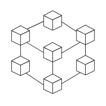 Blockchain technology icon on white background. cryptography block symbol. Illustrazione stock