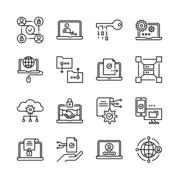 Blockchain technology icons Stock Illustration
