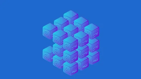 Blockchain Technology Isometric flat animated concept. Moving Block chain data. Видео 96234488