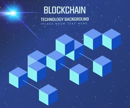 Blockchain technology light concept background with data connected blue backg Stock Illustration