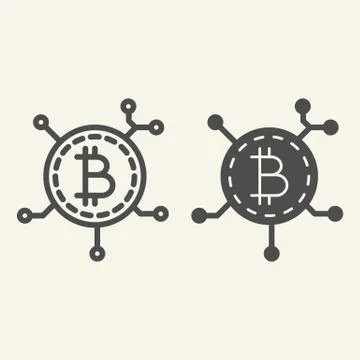 Blockchain technology line and glyph icon. Bitcoin communication vector Stock Illustration