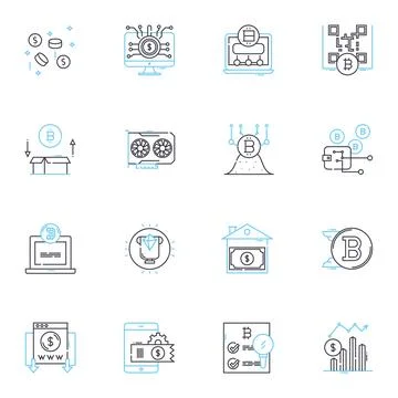 Blockchain technology linear icons set. Decentralization, Cryptocurrency Stock Illustration