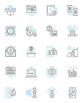 Blockchain technology linear icons set. Decentralization, Cryptocurrency イラスト素材