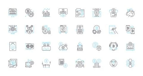 Blockchain technology linear icons set. Decentralization, Cryptocurrency Stock Illustration