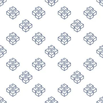 Blockchain Technology linear vector Cube Network Structure seamless pattern Illustrazione stock