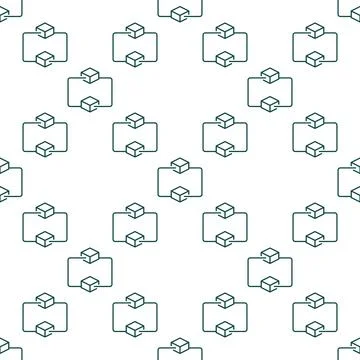 Blockchain Technology linear vector seamless pattern. Two connected blocks .. Stock Illustration
