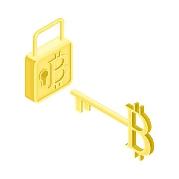 Blockchain Technology with Lock and Key as Secure System Symbol Isometric Vector イラスト素材