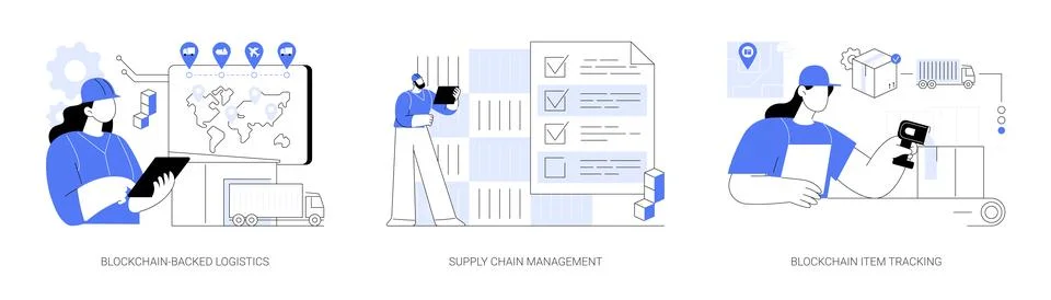 Blockchain technology in logistics abstract concept vector illustrations. 스톡 일러스트