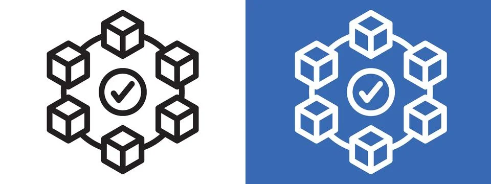 Blockchain technology logo sign set vector outline Stock Illustration