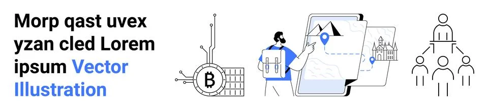 Blockchain Technology with Map Navigation and Team Collaboration Elements イラスト素材