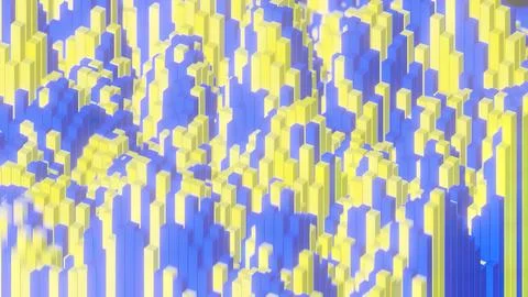 Blockchain technology. Multiple pastel red, yellow, blue, green, cubes, clusters Stock Illustration