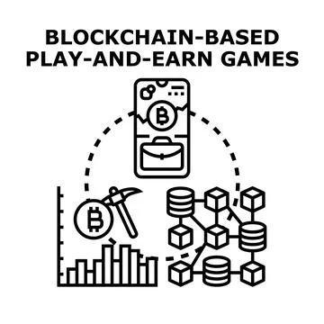 Blockchain technology powering play and earn game system Stock Illustration