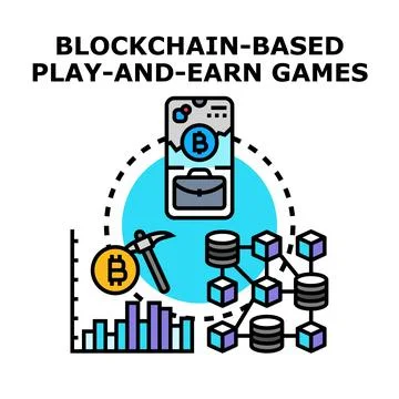 Blockchain technology powering play and earn game system Stock Illustration