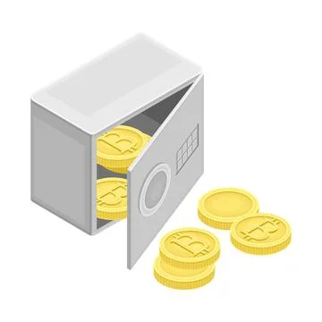 Blockchain Technology with Safe Deposit or Cash Box with Bitcoin Gold Coin Illustrazione stock