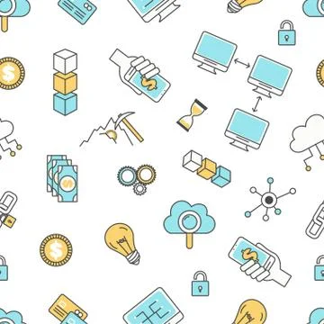 Blockchain technology seamless pattern, vector modern thin line flat design Illustrazione stock