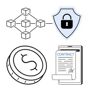 Blockchain technology with secure network, digital currency, and electronic.. Stock Illustration