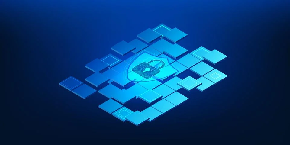 Blockchain Technology Security System Background Showing Encrypted Blocks, .. 스톡 일러스트