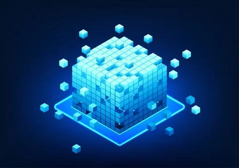 Blockchain technology, a series of separate square boxes that represent the.. Stock Illustration