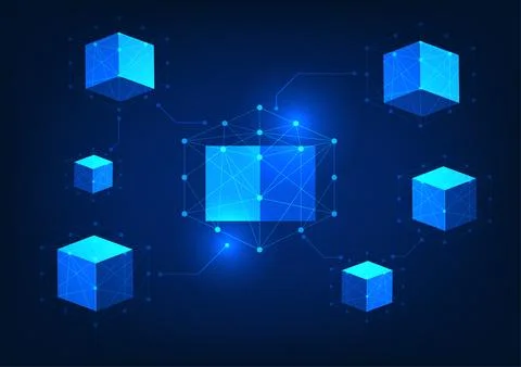 Blockchain technology, square blockchain boxes connected by lines and circu.. 스톡 일러스트