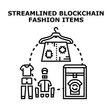 Blockchain technology streamlining fashion item production and recycling Stock Illustration