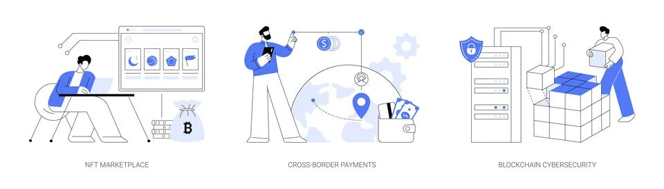 Blockchain technology use abstract concept vector illustrations. Stock Illustration