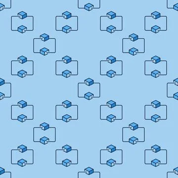 Blockchain Technology vector blue seamless pattern - Two connected Blocks C.. Stock Illustration