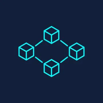 Blockchain technology vector icon in flat style. Cryptography cube block illu Stockillustratie