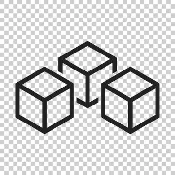 Blockchain technology vector icon in flat style. Cryptography cube block illu Stock Illustration