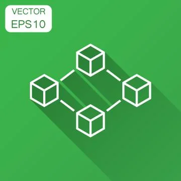Blockchain technology vector icon in flat style. Cryptography cube block illu Stock Illustration