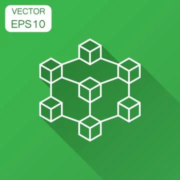 Blockchain technology vector icon in flat style. Cryptography cube block illu Stock Illustration