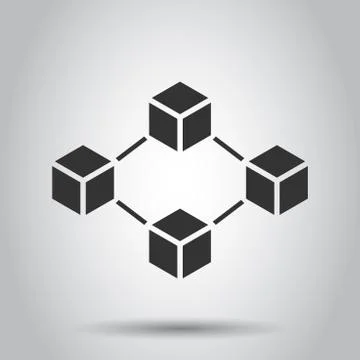 Blockchain technology vector icon in flat style. Cryptography cube block illu Stock Illustration