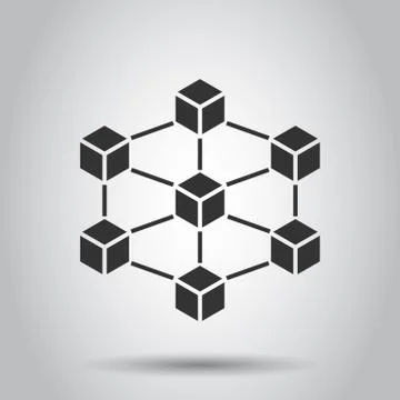 Blockchain technology vector icon in flat style. Cryptography cube block illu Stock Illustration