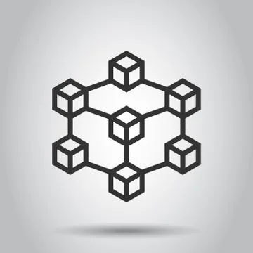 Blockchain technology vector icon in flat style. Cryptography cube block illu Stock Illustration