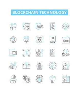 Blockchain technology vector line icons set. Blockchain, Technology Stock Illustration