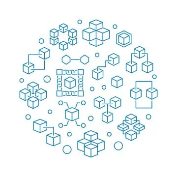 Blockchain technology vector round blue outline illustration Stock Illustration
