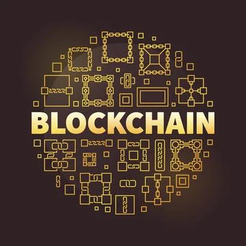 Blockchain Technology vector round golden line illustration Stock Illustration